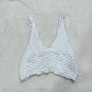 White Crotchet Cropped Tank Top